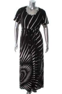 Melissa Masse New Black White Maxi Short Sleeve Printed Casual Dress