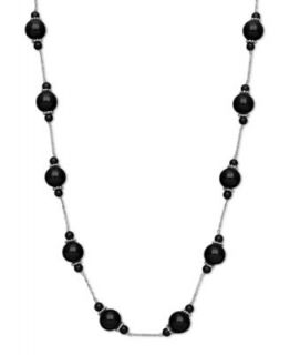 Sterling Silver Necklace, Onyx (6 12mm) and Sparkle Bead Necklace