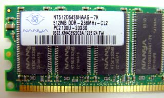 Nanya 512MB DDR 266MHz CL2 PC2100U Memory RAM NT512D64S8HAAG 7K