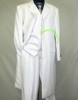 Sharp 45 Jacket Length 3pcs Men 7B Zoot Suit White HTV $250