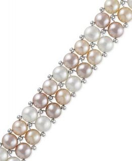 Pearl Bracelet, Sterling Silver Multicolored Cultured Freshwater Pearl