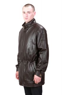 Ramonti Mens 3 4 Length Draw String Leather Jacket Black Brown M L XL