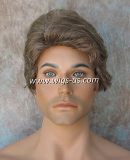 Mens Wigs Medium Brown with Gray Classic Wavy Style Wig