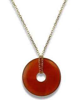 14k Gold Necklace, Orange Agate Open Circle Pendant (25mm)