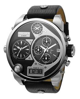 Diesel Watch, Analog Digital Black Leather Strap 65x57mm DZ7125   All