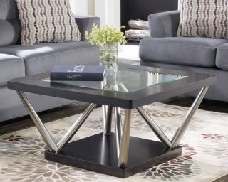 MODERN SQUARE METAL BASE & GLASS TOP COCKTAIL COFFEE TABLE FURNITURE