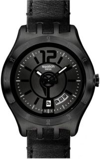 Swatch Irony Leather Band Black Mens Watch YTB400