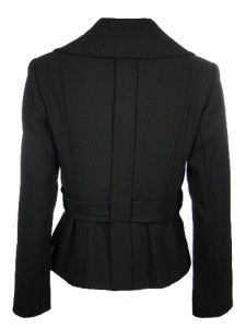 Sutton Studio Womens Wing Collar Belted Jacket 12 Black Wool Blend