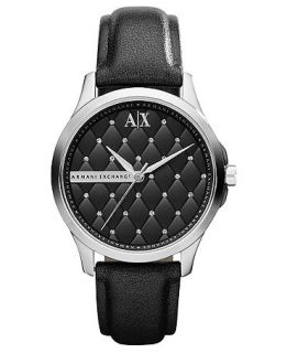 Armani Exchange Watch, Womens Black Leather Strap 36mm AX5204