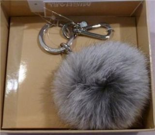 New Michael Kors Genuine Silver Rabbit Fur Lucky Charm Key Chain Ring