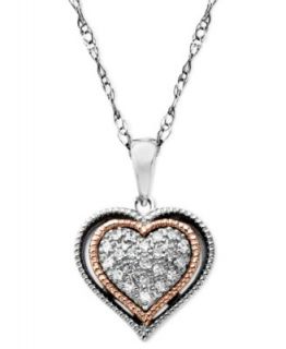 Sterling Silver Necklace, Blue and White Diamond Heart Pendant (1/6 ct