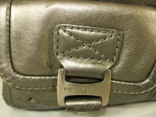 Michael Kors Ranger Metallic Leather Pocket Satchel Bag Purse Silver