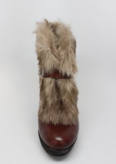 Michael Kors Lara Wedge Leather Faux Fur Metallic Logo Ankle Boot