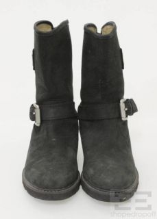 Michael Kors Black Nubuck Mid Calf Silver Buckle Motorcycle Boots Size