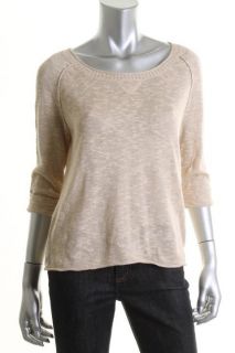 Michael Stars New Tan Cotton Scoop Neck Rolled Sleeve Sweater Pullover
