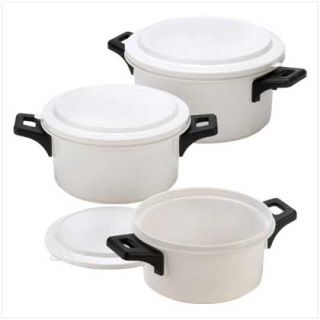 White Microwave Cooking Pots Snap on Lids Kitchen Set