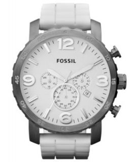 Fossil Watch, Mens Chronograph Nate White Silicone Strap 50mm JR1427