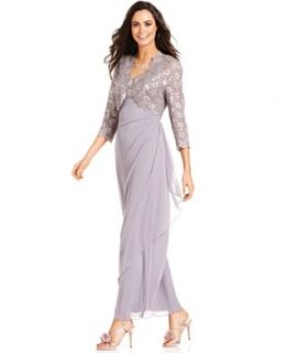 Alex Evenings Petite Dress and Jacket, Sleeveless Sequined Lace Gown