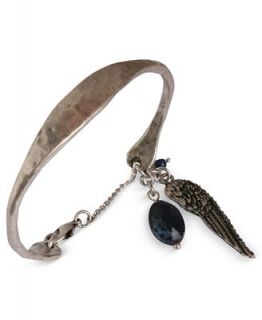 Lucky Brand Bracelet, Silver Tone Semi Precious Wing Charm Cuff
