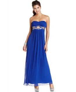 Roberta Juniors Dress, Strapless Pleated Cutout