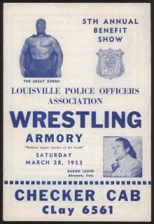 1953 Pro Wrestling Program The Armory Louisville KY