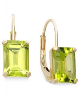 14k Gold Earrings, Emerald Cut Peridot Leverback Earrings (3/4 ct. t.w