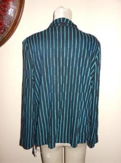 Ming Wang Acrylic Knit Striped Black Teal Jacket s $235 New
