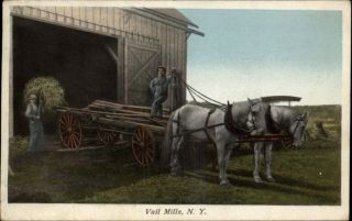 Vail Mills NY Horse Drawn Wagon Barn c1915 Postcard