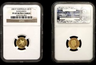 2001 P Gold Australia $15 Kangaroo NGC Proof 69 UC Only 800 Minted