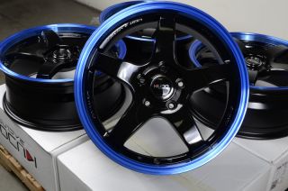 17 5x114 3 Black Blue Wheels Accord S2000 Prelude Civic G35 Eclipse