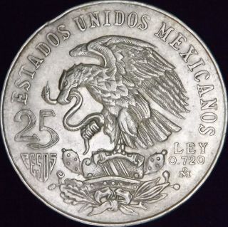 1968 AU Details Rim Dings Mexico Silver 25 Pesos   KM# 479.1   Free
