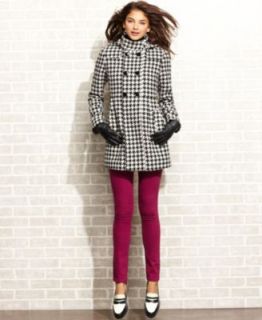 GUESS Petite Coat, Textured Houndstooth Pea Coat   Womens Petite Coats