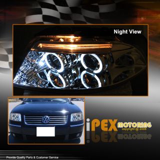 Twin Halo Rims Chrome LED Projector Headlights for VW 2001 2005 Passat