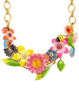 Betsey Johnson Necklace, Gold Tone Flower and Bird Frontal Necklace