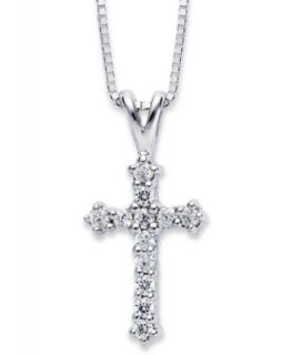 Diamond Necklace, 14k White Gold Diamond Cross Pendant (1/10 ct. t.w.)