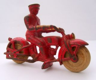 Cast Iron Motorcycle and Rider Hubley or Arcade Original Wheels