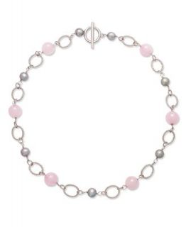 Sterling Silver Necklace, Grey Cultured Freshwater Pearl and Rose