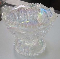 Carnival Glass White Whirling Star Compote