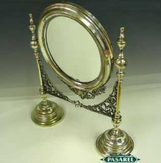 Polish Silvered Brass Dresser Toilet Table Mirror C1900