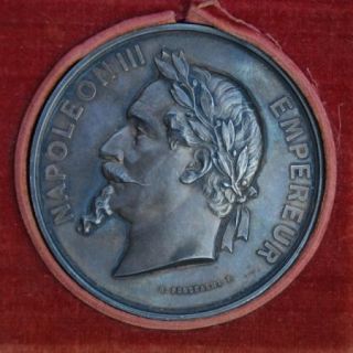 1868 French Huge Silver Napoleon prize Medal w/ Oringal Box by H