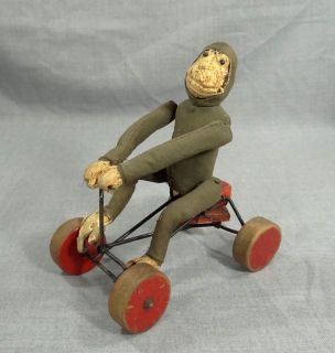 Steiff Record Peter straw stuffed and felt monkey on wheels pull toy