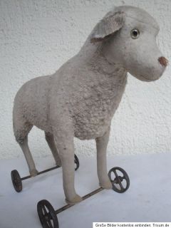 RARE Antique Steiff Lamb Sheep on Wheels 1910s Pull Behind RARE Easter
