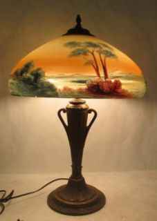 Beautiful Pittsburgh Style Reverse Painted Scenic Lamp
