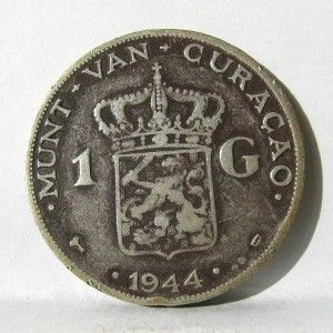 Dutch Curacao 1944 D Silver 1 Gulden US Denver Mint