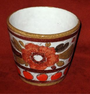 Vintage 1954 Italy Flower Pot Pottery Glazed Hand Crafted Orange