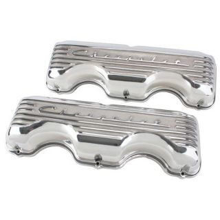 New Polished 348 409 Chevy Script Finned Valve Covers