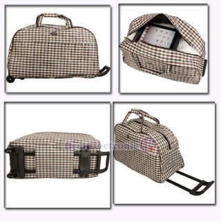 Wheeled Duffle Bag Pull Rod Luggage Travel Rolling Bag Gray White E