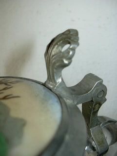 CA 1920 Bavarian Lidded Glass Stein Porcelain Lid Stags