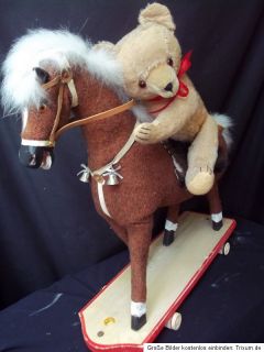 Rocking Horse German Teddy Bear 1930s Pull Horse on Wheels