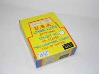 72 Vintage USA Mini License Plate Stickers in Store Display Box